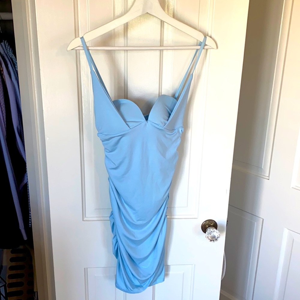 Brand New Baby Blue Ruched Mini Dress